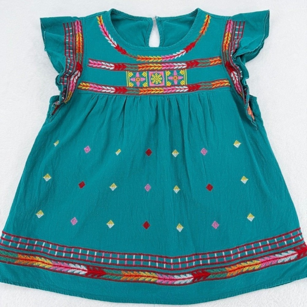 Shein Embroidered Boho Top Medium Teal